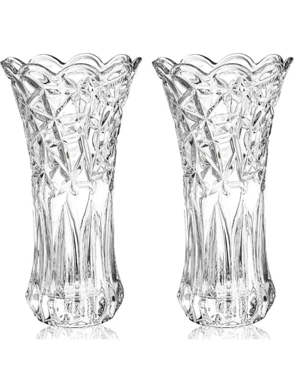 Set of 2 Large Clear Glass Flower Vases - Modern Cylinder Centerpieces for Home